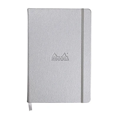 Image of RHODIA 118607C Rigid Notebook Webnotebook Silver A5 Lined 192 pages Clairefontaine Ivory Paper 90 g/m Bookmark, Elastic Closure Faux Leather Cover