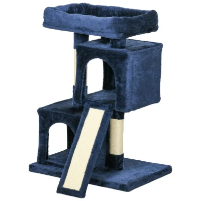 Image of PawHut Cat Tree for Indoor Cats 83cm Scratching Post Scratch Board Kitten Tower Climbing Frame Navy Blue
