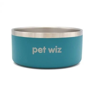 Image of Stainless Steel Double Walled Dog Bowls Durable, Non slip &amp; Dishwasher Safe Pet Bowl with Powder Coating Colour Available in 900ml and 1900ml, Grey or Teal (Teal, 900ml)