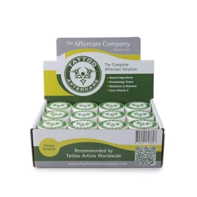 Image of Tattoo Aftercare Vegan Box 24 x 10g Dermatology Approved Moisturise, Soothe, Maintain Cruelty Free Unique Formula.