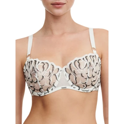 Image of Chantelle Fleurs HALF CUP BRA Balconette bra, Women&#039;s, Size: 36C, Milk/black