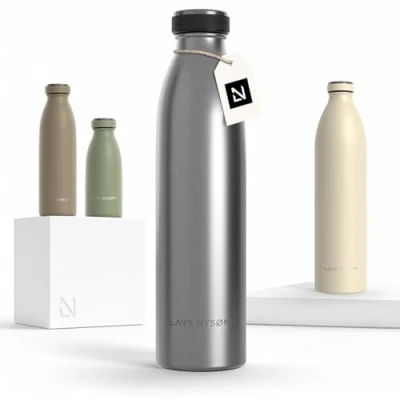 Image of LARS NYSØM Stainless Steel Insulated Water Bottle 12oz 17oz 25oz 34oz 51oz Thermo Flask for Hot and Cold Beverages Leakproof Drinking (Stainless Steel, 750ml)