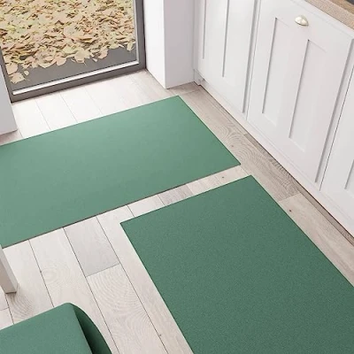 Image of PETTI Artigiani Italiani Kitchen Rug, Runner, Washable, Non Slip, Rug Plain Colour, 52 x 180 cm, Green, 100% Made in Italy