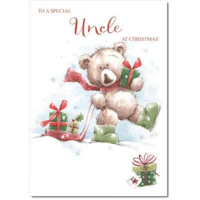 Image of doodlecards Uncle Christmas Card Cute Bear with Sled Medium Size for Plain Envelope