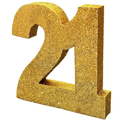 Image of Number 21 Glitter Table Decoration Gold Centrepiece Decorations 21st Birthday Pack of 1 20cm H101