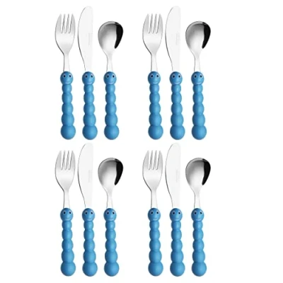 Image of Exzact Children&#039;s Cutlery Stainless Steel 12pcs Set/Kids Cutlery/Toddler Utensils/Flatware 4 x Forks, Safe Dinner Knives, Spoons (Caterpillar 12)