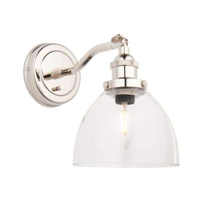 Image of Hansen Dome Wall Lamp Bright Nickel Plate, Clear Glass, 1x E14