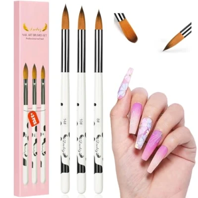Image of URAQT 3PCS Acrylic Nail Brush, Art Brushes Set, Pens Tips Builder Professional Manicure Drill Drawing Brush Tools for DIY Designs, White