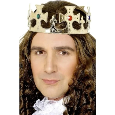 Image of Smiffys Jewelled King&#039;s Crown, Gold , Historical Fancy Dress, Crown Jewels Dress Up Accessories