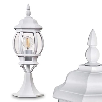 Image of Outdoor lamp Lentua, Bollard Light in Antique Look, cast Aluminium White with Plastic Discs, Path 50 cm, Retro/Vintage Garden lamp, E27 Socket, IP44, Without Bulbs
