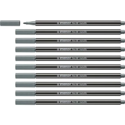Image of Metallic Premium Felt Tip Pen STABILO 68 Box of 10 Silver