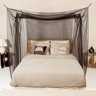 Image of Black Mosquito Net for Single to King Sized Beds 2 Side Openings &amp; 6 Hanging Loops Decorative Rectangular Shape Home Travel Bed Canopy Kit Carrying Bag Included