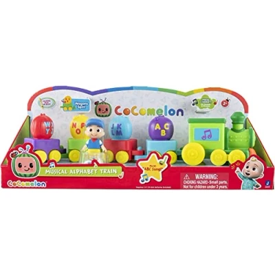 Image of CoComelon Musical Alphabet Train with JJ Features Music, Sounds &amp; Phrases 4 Wagons, 1 Conductor Figure Plays Clips of ‘ABC Song’ Toys for Kids and Preschoolers