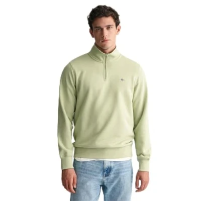 Image of GANT Mens Half Zip Sweatshirt Milky Matcha XL