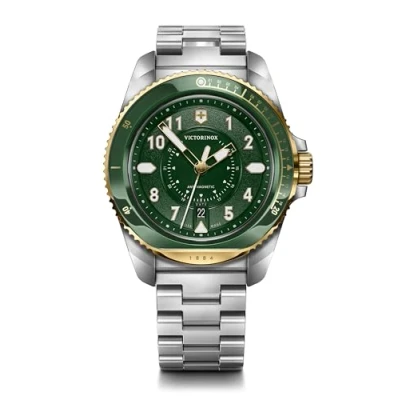 Image of Victorinox Men’s Watch Journey 1884 Ø 43 mm, Swiss Made, Analogue Quartz, Water Resistant up to 200 m, Stainless Steel Strap, Green/Silver