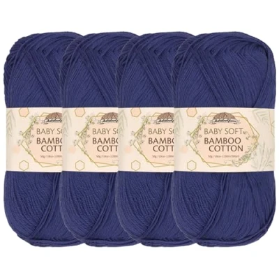 Image of JubileeYarn Baby Soft Bamboo Cotton Yarn 50g/Skein Cold Night Blue 4 Skeins