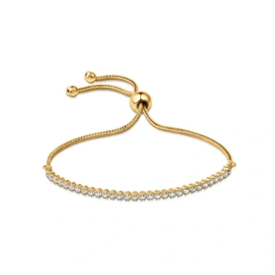 Image of Amberta Lumini Women 925 Sterling Silver 2.4 mm Cubic Zirconia Tennis Bracelet: Gold Plated Bracelet with Slider