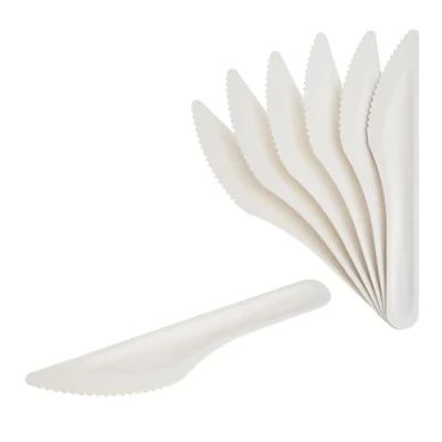 Image of Pack of 12 Eco Friendly Utensils PFAS Free White Knives, Durable Disposable Sugarcane/Bagasse Cutlery (Knives)