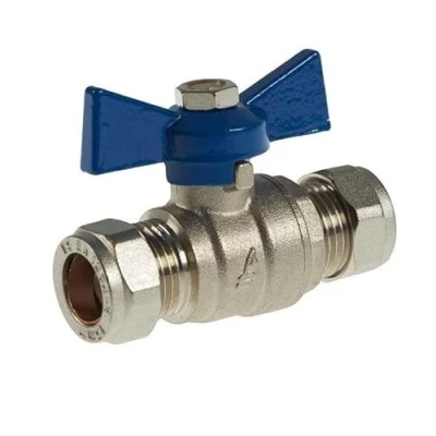 Image of 15mm Ball Valve Compression Butterfly Handle Blue WRAS Approved Full Bore
