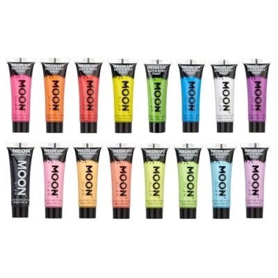 Image of Moon Glow Neon UV Face &amp; Body Paint 12ml Full Set of 16 includes Keyring