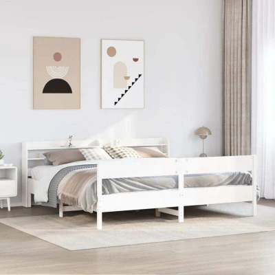 Image of Bed Frame without Mattress White 200x200 cm Solid Wood Pine Vidaxl