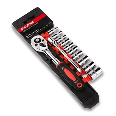 Image of Egofine 12pcs 1/4 Inch Ratchet Socket Wrench Set, Drive Set with 10 Sockets 4 13mm and 2 Way Quick Released Handle Extension Bar