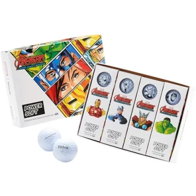Image of Volvik 2024 Powersoft Marvel Dozen (12 Pack) of Superhero Golf Balls Including Iron Man, Thor, The Hulk and Captain America, White