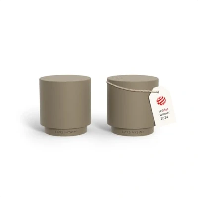 Image of LARS NYSØM Mini Salt and Pepper Shakers Set Stainless Steel with Modern Minimalist Design, Easy Refill, Small Size (Taupe Brown)