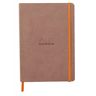 Image of RHODIA 117438C Rosewood Soft Notebook A5 Dotted Dot 160 pages Ivory Clairefontaine Paper 90 g/m Bookmark, Elastic Closure Faux Leather Cover Rhodiarama Collection