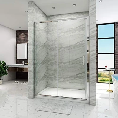 Image of ELEGANT 1100 x 900mm Sliding Shower Enclosure with Tray + 90mm Waste for Wetroom Cubicle in 6mm Safety Glass Screen Door