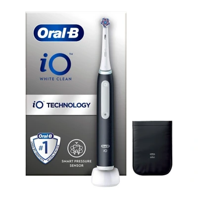 Image of ORAL B iO 3 White Clean Electric Toothbrush with Charger Pouch, Black
