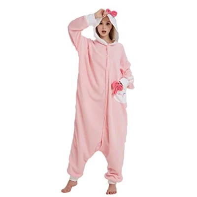 Image of Gbrand Adult Pajamas Onesie Animal Costume Unisex Halloween Christmas Cosplay Women Hello Kitty Pink S