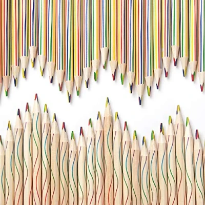 Image of ThEast 60 Piece Rainbow Coloured Pencils, 4 in 1 Colouring Pencils for Kids, Multi Adults Colouring, Drawing, Pre sharpened, Party Bags