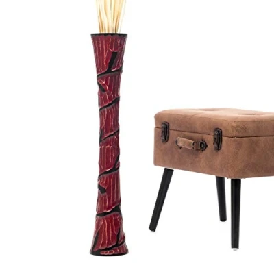 Image of Leewadee Large Red Home Decor Floor Vase Wooden 70 cm Tall Farmhouse Flower Holder For Fake Plant And Pampas Grass