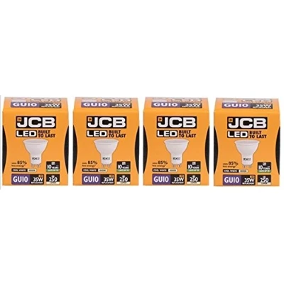 Image of 4 X JCB 3w = 35w LED GU10 Spotlight 100deg 4000k Cool White 250lm [Energy Class A+]