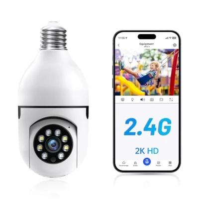 Image of Light Bulb Security Camera 2.4GHz WiFi 2MP Cameras Wireless Outdoor, 360 Camera,Human Detection and Alarm,Two Way Talk,Color Night Vision, Compatible with Alexa
