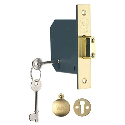 Image of Yale P M552 PB 78 5 Lever Mortice Deadlock, Visi Pack, Suitable for External Doors, Brass Finish, 3 Inch/76 mm, Polished