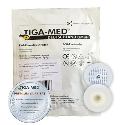 Image of Tiga Med ECG Electrodes with Wet Gel / Liquid 48 mm Pack of 120 Disposable