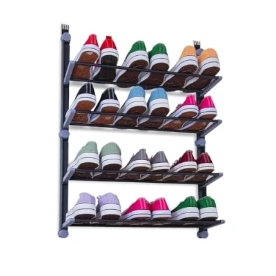 Image of Knight Over Door Hanging Shoe Rack Organizer 4Tier Shelf Holder Space Saving for Bedroom, Hallway Holds 12 Pairs Foldable Non Slip Metal(4 Tier)