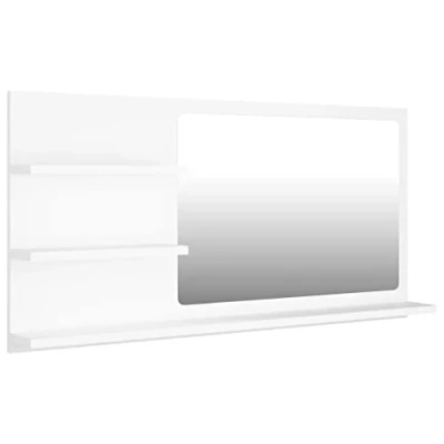 Image of vidaXL Bathroom Mirror Modern Frame Plain Rectangle Glass Wall Mounted Washroom Furniture Toilet Indoor White Chipboard