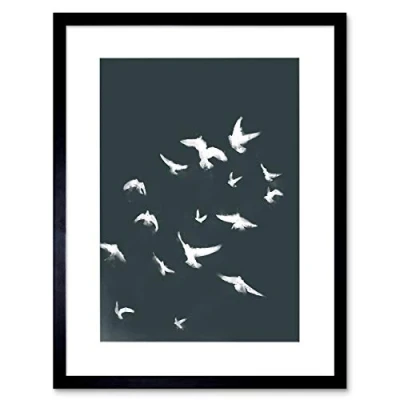 Image of Wee Blue Coo Flock Of Birds Silhouette Black White Framed Wall Art Print