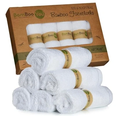 Image of Bamboo You Luxuriously Soft Face Cloths Pack of 6 Baby Wash 25cm x (500gsm) Reusable Flannels for Baby, Kids, Adults &amp; Sensitive Skin