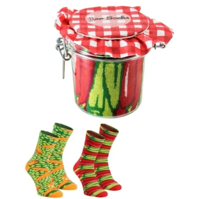 Image of Rainbow Socks Peppers and Pea with Carrot in Jar Funny Gift Idea 2 Pairs Size 4 7