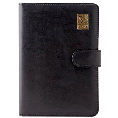 Image of 5 Year Diary Undated Leather Look A5 Day to View Padded Black Pink + Free Pencil (Black)