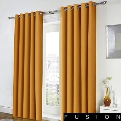 Image of Fusion Freya 100% Cotton Pair of Eyelet Curtains 66&quot; Width x 54&quot; Drop (168 137cm) in Ochre