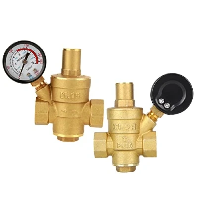 Image of DN20 Brass Adjustable Water Pressure Reducing Valve with Gauge Meter, Reducer (DN20)