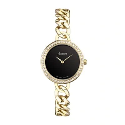 Image of Accurist Ladies Jewellery 28mm Quartz Watch in Black with Analogue Display, and Gold Stainless Steel Bracelet 78006