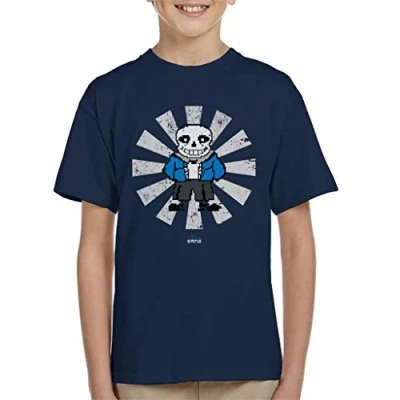 Image of Cloud City 7 Sans Retro Japanese Undertale Kid&#039;s T Shirt Navy Blue