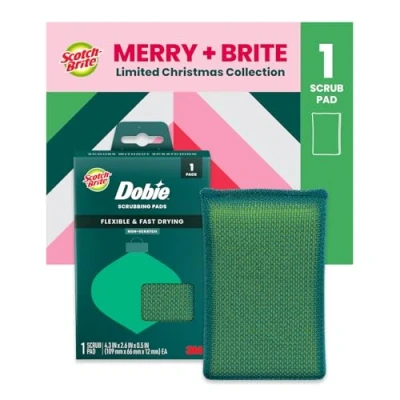 Image of Scotch Brite Holiday Dobie Scrub Pad, Quick Dry Mesh Scouring Pad with a Festive Green Color