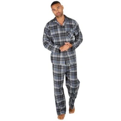 Image of INSIGNIA Mens Reactive Dye Flannel Pyjamas 100% Cotton (Grey Check, XL)